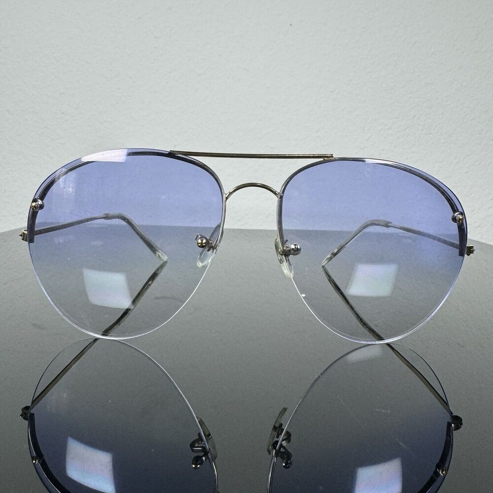 RENAULD AVIATOR GOLD METAL HALF RIM SUNGLASSES JAPAN Blue Lenses
